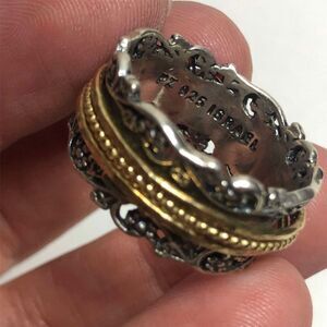 1155 OR PAZ 925 Sterling silver Israel vine wide band spinner fidget ring sz 11